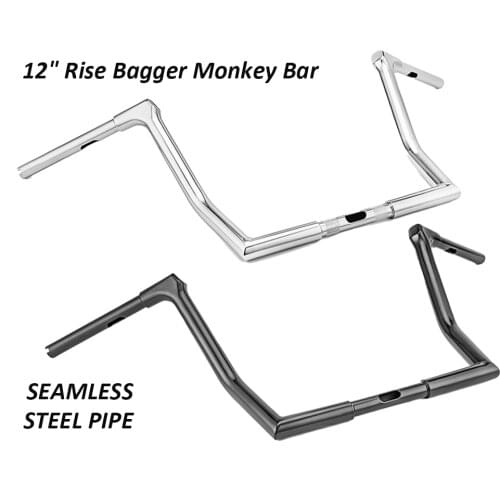 Wsen Chrome 12" Rise Bagger Monkey Bar 10" Pullback 1.25 Clamp Bar Handlebar For 1986-2021 Harley Touring Models
