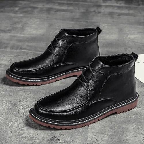 2020 new mens winter cotton shoes warm and comfortable fashion leather snow boots waterproof boots mens plush warm boots