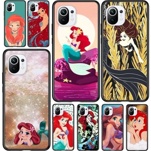 Soft TPU The Little Mermaid lovely For Xiaomi Mi 11i 11 10T 10 9T 9 A3 8 Lite CC9 SE Note10 Lite Ultra Pro Black Phone Case