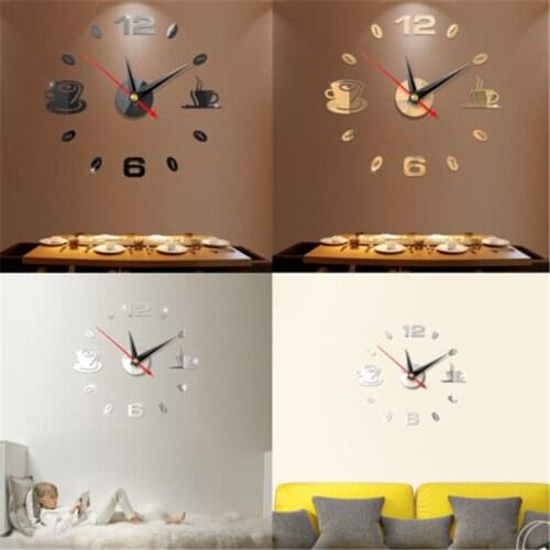 New Solid Modern Large 3D DIY Mirror Surface Art Wall Clock Sticker Home Office Room Wall Decor