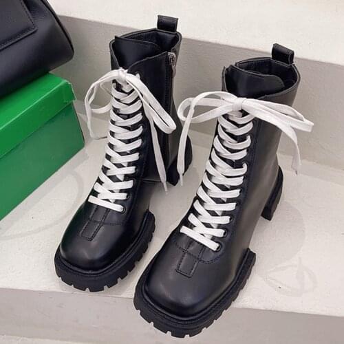 New 2021 Fashion Women Martin Boots Female Spring Autumn Round Toe Square Heels Shoes Ladies British Style Zipper Short Boots