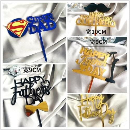 New Gold Happy Fathers day Acrylic Cake Topper Super DAD beard Cake Topper for Fathers day Birthday Party Cake Decorations