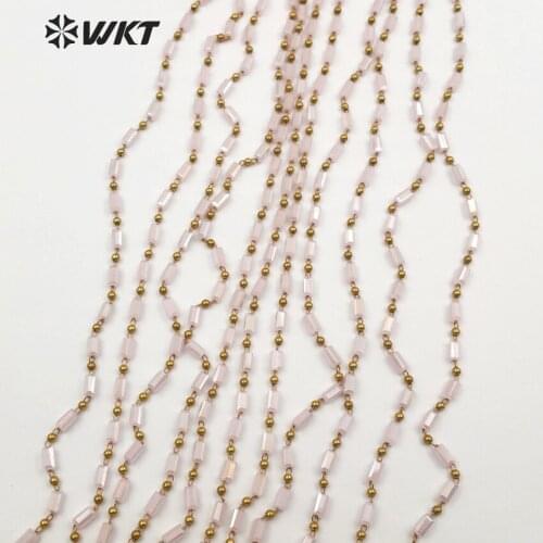 WT-RBC082 WKT Wholesale rosary chain light pink color crystal bead with brass wire wrapped for jewelry making 10meters/lot