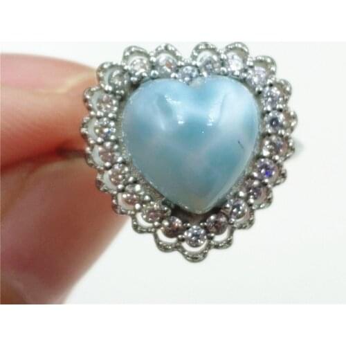 Genuine Namibia Natural Larimar Blue Dominia Adjustable Ring 10x10mm Water Pattern Love Larimar 925 Sterling Silver AAAAAA