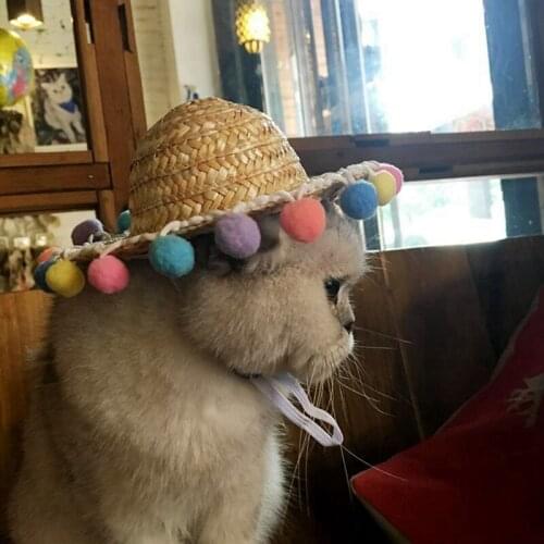 Pet Woven Straw Hat Cat Sun Hat Sombrero For Small Dogs Cats Beach Party Straw Multicolor Pet Hat Dog Cat Accessories Pet Suppli