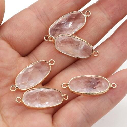 1Pcs Natural Stone Clear Quartz Charms Double Hole Connector Pendant for Jewelry Making DIY Bracelet Necklace Accessories