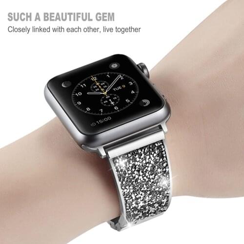 Diamond Correa Strap for Apple Watch Band 44mm 40mm Luxury Stainless Steel Metal for Iwatch Series SE/6/5/4/3 38mm 42mm Bracelet