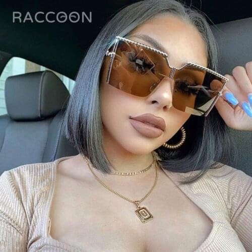 Oversized Square Sunglasses Women Men Luxury Brand Vintage Alloy Frame Sun Glasses Clear Lens One Piece Rimless Eyewear Shade