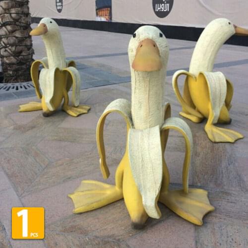Banana Duck Statue Garden Statue Creative Yard Art Peeled Banana Figurine ornaments for home Outdoor Decor Garden Ornaments