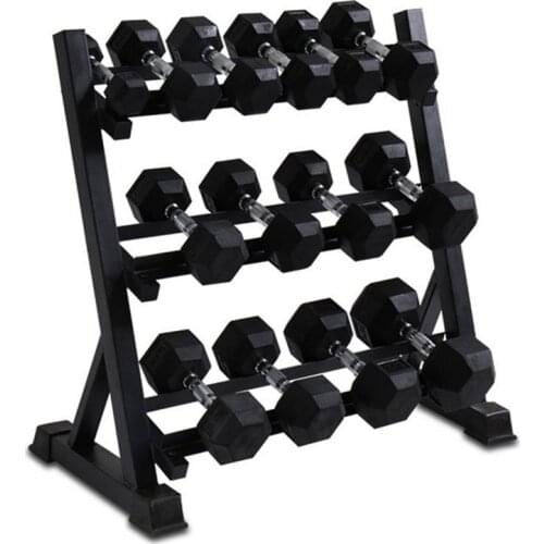 Three Layer Home Dumbbell Rack Hexagonal Round Head Rubberized Electroplating Dumbbell Set Rack Fitness Equipment Rack