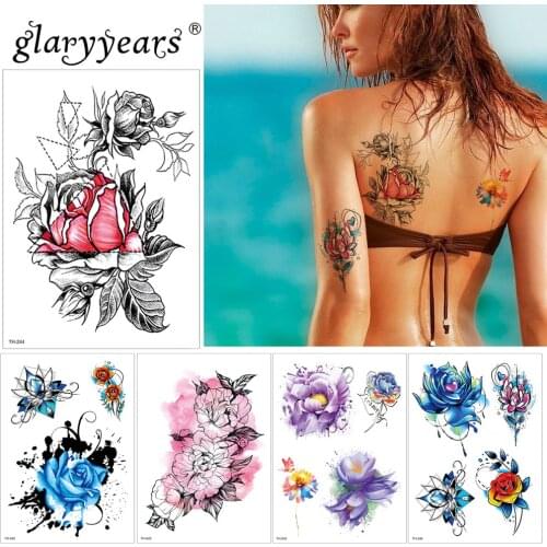 Glaryyears 1 Sheet Temporary Tattoo Sticker Hot Fake Tatoo Flower Flash Tatto Waterproof Small Body Art Men Women TH Link 01