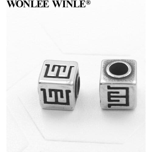 Wonlee Winle 316L Stainless Steel 4mm Hole Metal Square Beads Charm For Bracelet Jewelry Making DIY Men&Women