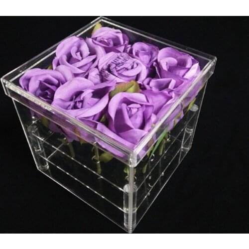 Rose Flower Storage Box With Lid Acrylic Transparent Cosmetic Case Makeup Storage Box Sundry Storage Case Closet Organizer