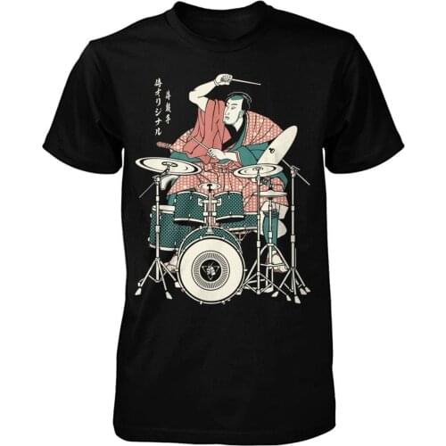 Drummer Samurai Funny Black T-Shirt New Hot Sale Mens Short Sleeves Male Basic Tops Famous T Shirt Design Template