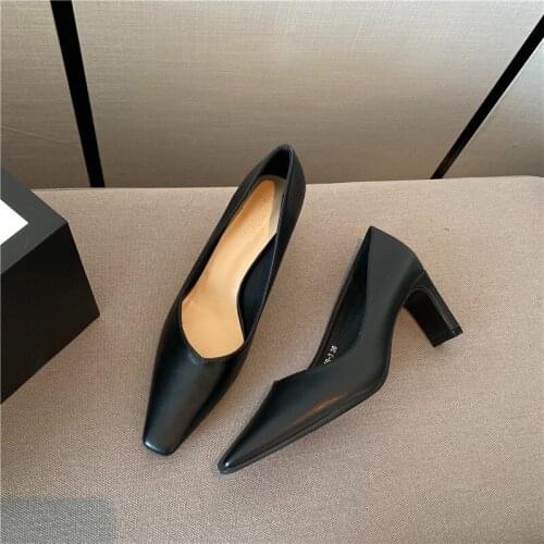 Thick High Heels Women Pumps Square Toe 2020 New Arrivals Shallow Solid Color Elegant Pumps Office Work Shoes Woman Party Shoes
