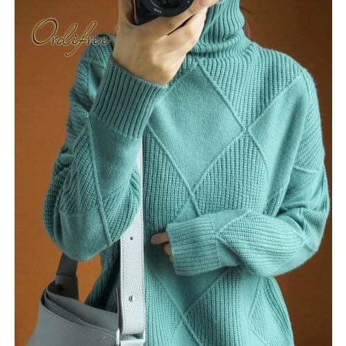 Ordifree 2021 Autumn Winter Women Knitted Sweater Pullover Casual Jumpers Thick Warm Cashmere Turtleneck Sweater