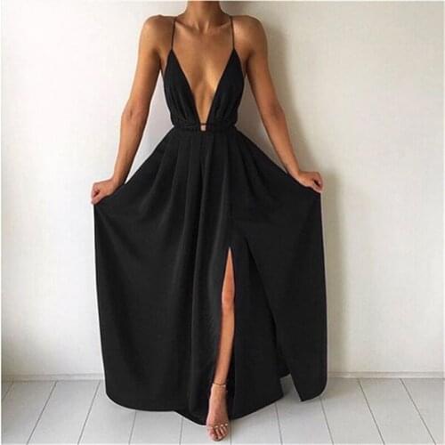 Summer V-Neck Sleeveless High Waist Long Dress Sling Open Back Women Chiffon Long Dress A-Line Bohemian Party Dress