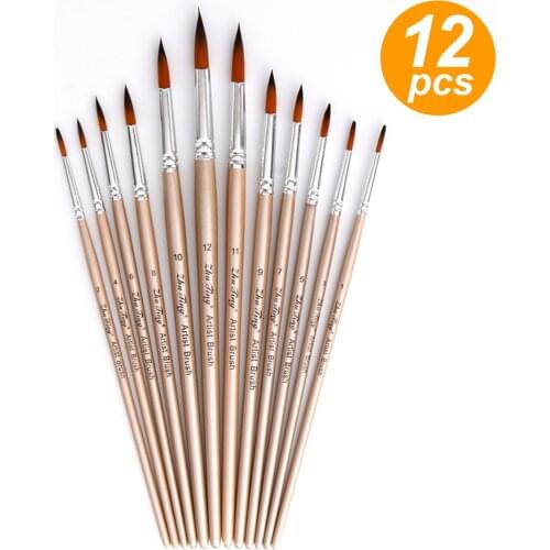 12pcs Paint Brushes Set Kit Round Pointed Tip Brushes with Nylon Hair for Acrylic Aquarelle Gouache Painting for Art Supplies