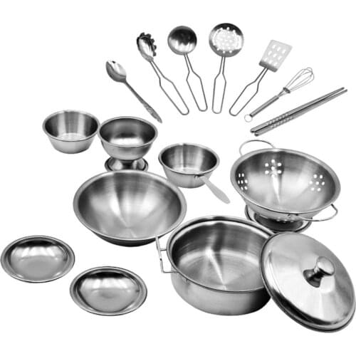 17Pcs Stainless Steel Children Kitchen Toys Miniature Cooking Set Simulation Tableware Pretend Cook Toy For Kids Boy Gift