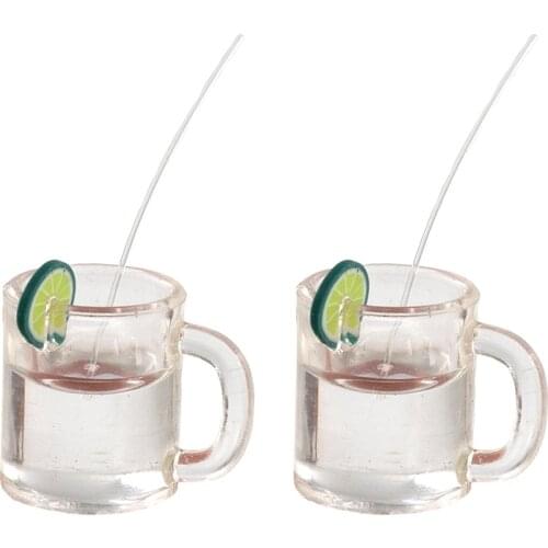 2Pcs 1/12 Doll House Miniature Resin Lemonade Cup Simulation Drinks Model Toys for Mini Decoration Dollhouse Accessories