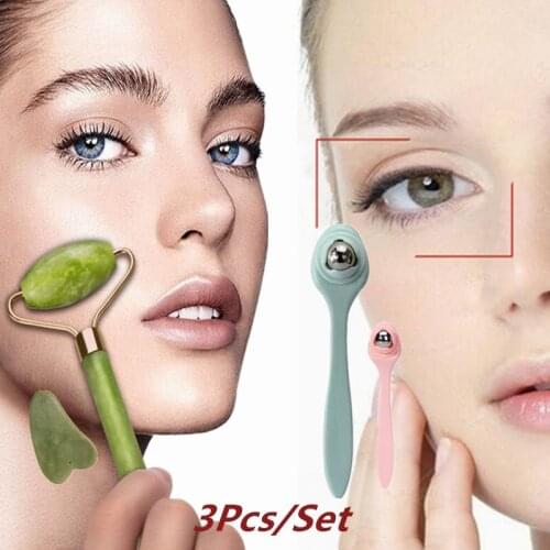 3pcs/Set Women Facial Massage Jade Body Skin Care Skin Care Tool Set With 360 Degree Free Roller Ball Eye Massager