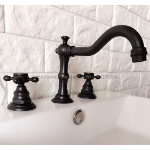 3 pcs Oil Rubbed Bronze Deck Mounted Double handle Bathroom Mixer Tap Faucet Water Tap Bathroom Basin Faucet Nhg064