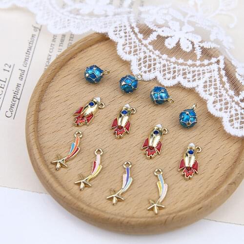 Trendy New Drip Oil Charms Gold Tone Plated Kawaii Rocket Rainbow Star Pendant Round Balls Fit Necklace Earring Bracelets 30pcs