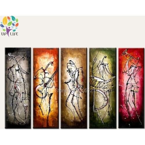5 color group canvas wall painting large hand painted abstract lines figure art muisician canvas oil picture for home decoration
