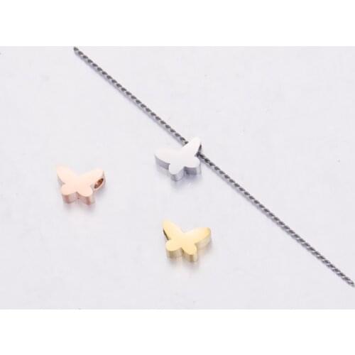 5Pcs/Lot Butterfly Small Beads Mirror Polish Stainless Steel For DIY Making Necklaces Bracelets Jewelry 7.5*5mm
