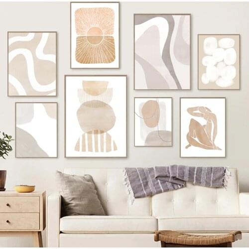Earth Tone Abstract Geometry Canvas Painting Beige Gray Neutral Color Poster Wall Pictures Boho Wall Art Print Living Room Decor