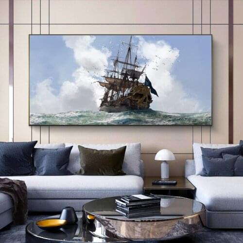 Skull and Bones Ship Decorative Canvas Art Prints Modern Seascpae Wall Posters And Prints Navigation Wall Pictures For Bed Room