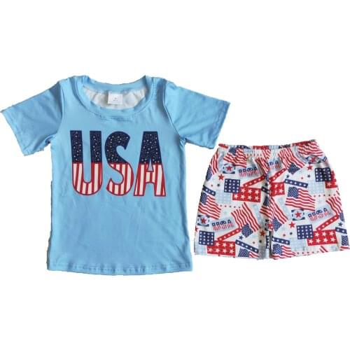 Independence Day Baby Clothes Set Stars Stripe Short Pants with USA Letter Blue Top Sets For Toddler Boys Outfits Kids Wear