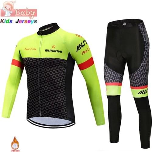 2020 Winter Long Sleeve Children Cartoon Bike Jersey Set Warmer Fleece Ciclismo Girls Cycling Clothing for 4-15 Years Old Boys