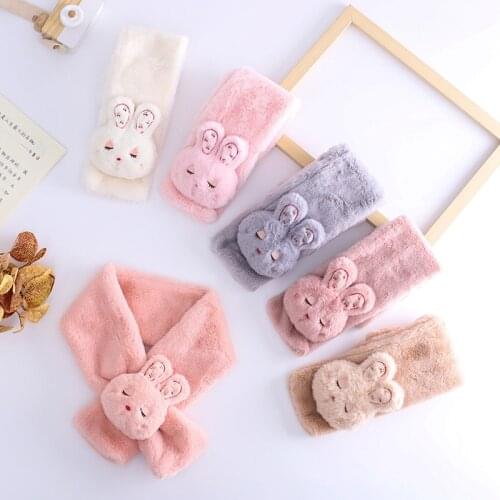 Cartoon Bunny Baby Scarf Soft Thicken Plush Winter Warm Newborn Neck Solid Color Kids Baby Girl Boy Infant Scarf