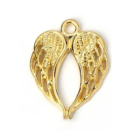 DoreenBeads Fashion Zinc Based Alloy Pendants Wing Silver Color Gold Color Feather Heart DIY Charms 22mm x 17mm( 5/8"), 50 PCs