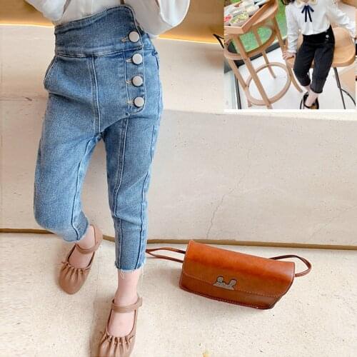 Girls Spring Autumn Jeans Children Skinny 4 Button Denim Pants Kids Fashion Denim Trousers
