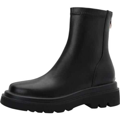 EGTPINAOP Autumn New Thick-Soled Stretch Thin Womens Ankle Boot French Retro Style Short Super Soft Fabric For Fashion