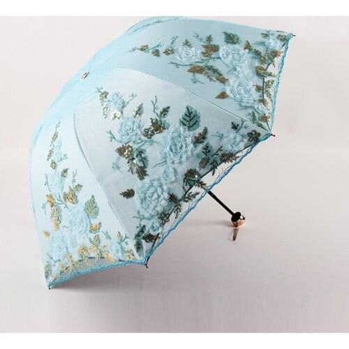 Double Embroidery Lace Umbrella Three-fold Anti-UV Sun Vinyl Umbrellas Elegant Lady Gift Photography Props