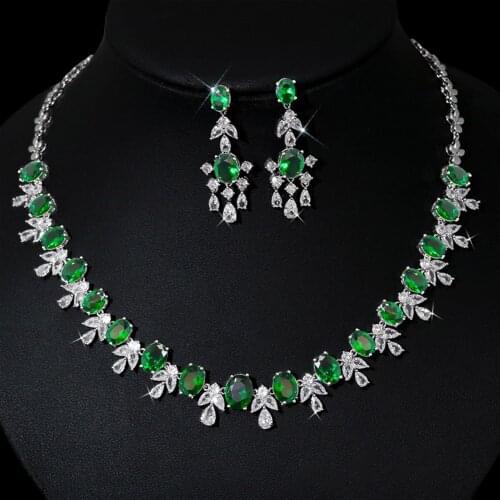 HIBRIDE Fashion Round Water Shape Earrings Necklace Set for Women Bridal Jewelry Sets Shiny Cubic Zirconia Accessories N-762