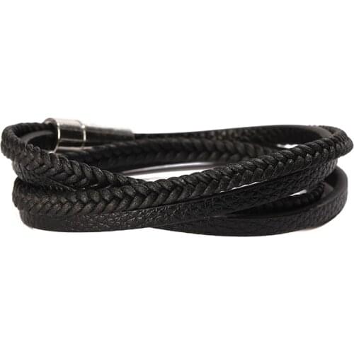 JUNWEI Fashion Mens Double-Layer Braided Rope Magnetic Buckle Bracelet Jewelry Gifts for Men