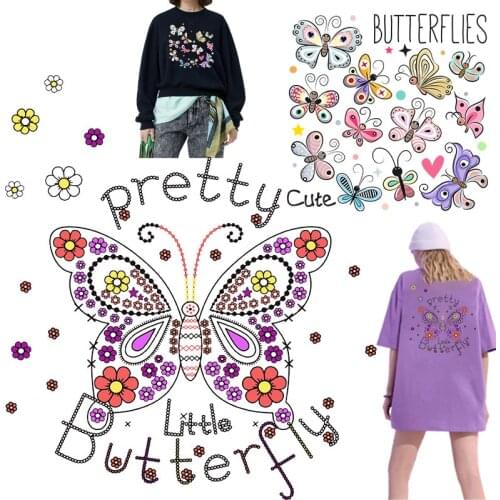 Pretty Small Butterfly Stickers Printed Decoration Heat Transfer printing Washable Applique on Clothes Ironing stickers