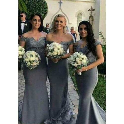 Lace Applique Off Shoulder Sleeve Mermaid Wedding Party Prom Simple New Chiffon Bridesmaids Dresses Свадебное платье