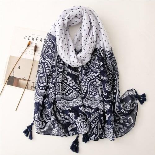 Summer Shawl Scarf For Women Dot Patchwork Printed Headscarf Spring Tassel Long Wraps