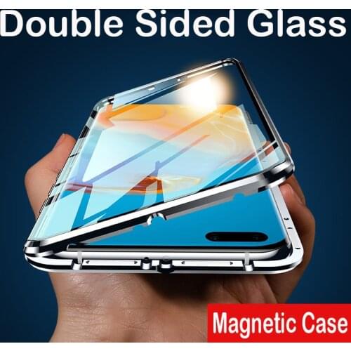 Magnetic Case For Huawei Mate 40 5G P40 Pro Plus Honor 50 X10 MAX Note 10 8X 9X lite Magic 3 Metal Bumper Tempered Glass Case