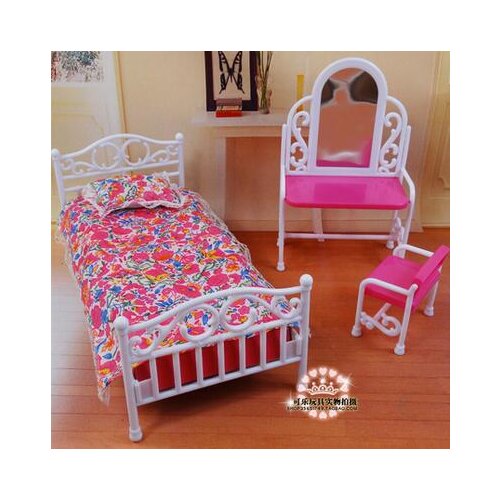 Fashion genuine for princess bed barbie doll bedroom 1/6 bjd doll accessories dresser dress up set toy gift