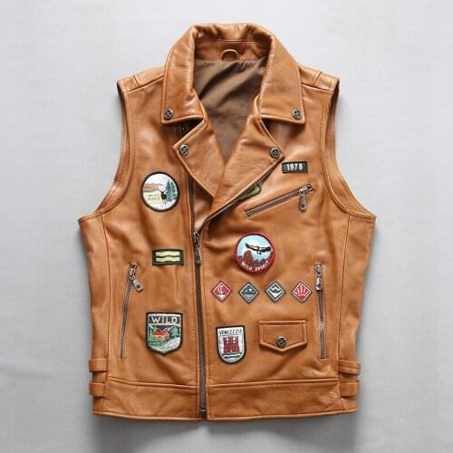 2019 Mens Soft Cow Leather Vest Vintage Rock Multi Labeling Motorcycle Genuine Leather Vests Sleeveless Jacket Large Size 4XL