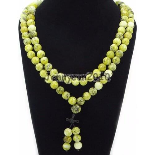 Natural Tur-quoise 10mm Gems Stone Buddhist 108 Bead Prayer Mala Long Necklace Multi-Purpose Bracelet Necklace 5Strands/Pack