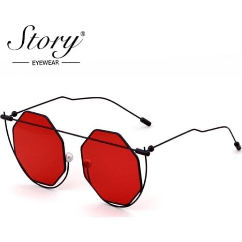 STORY Brand Eyewear 2018 New Women Men Octagon Clear Sunglasses Brand Designer Vintage Hollow Out Pearl Red Sun Glasses UV400