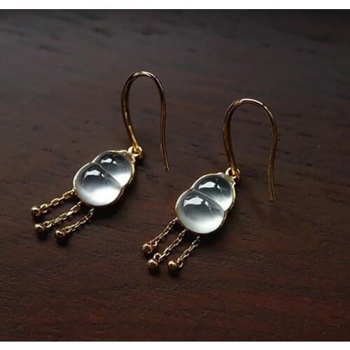 New original design natural chalcedony gourd tassel craft ear hook elegant and fresh charm womens brand silver jewelry