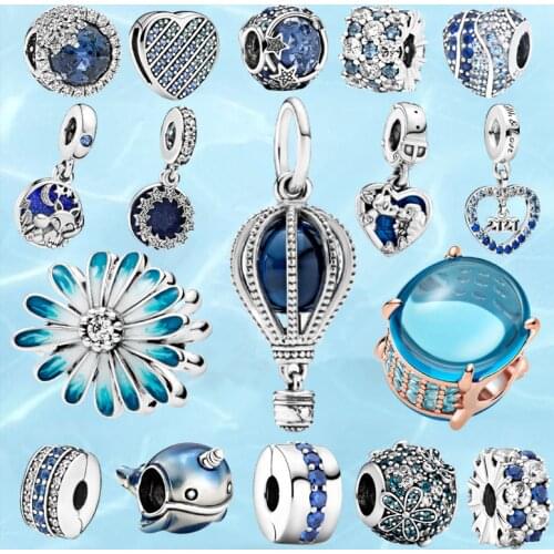 Genuine 925 Blue Ocean Series Bead Charm Beads Suitable for Original Pandora Bracelet Ladies DIY Jewelry